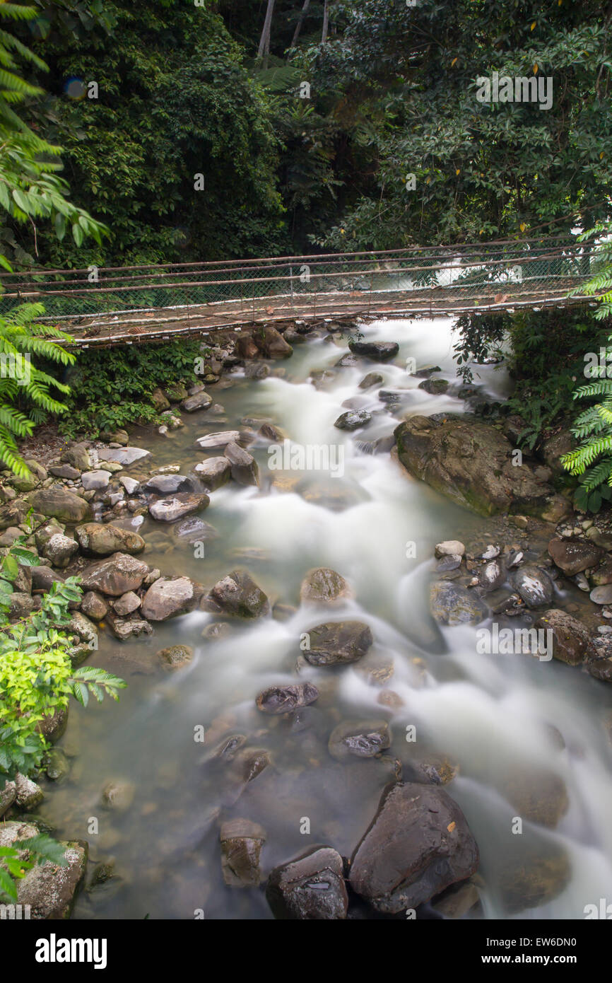 Waterfall At Poring Hot Spring, Sabah, Borneo Malaysia showing water flow capture in slow shutter Stock Photo