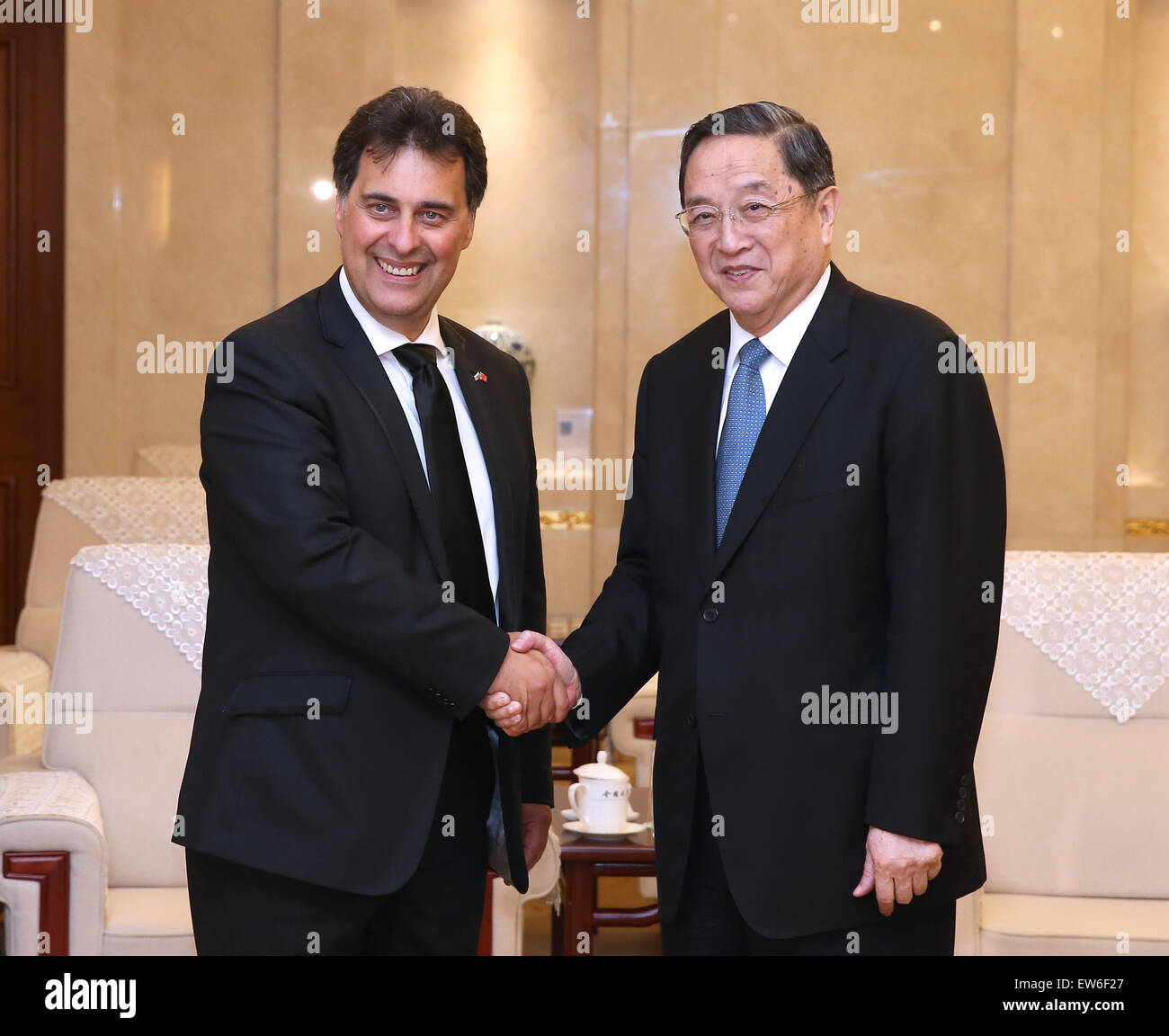 Beijing, China. 18th June, 2015. Yu Zhengsheng (R), chairman of the ...