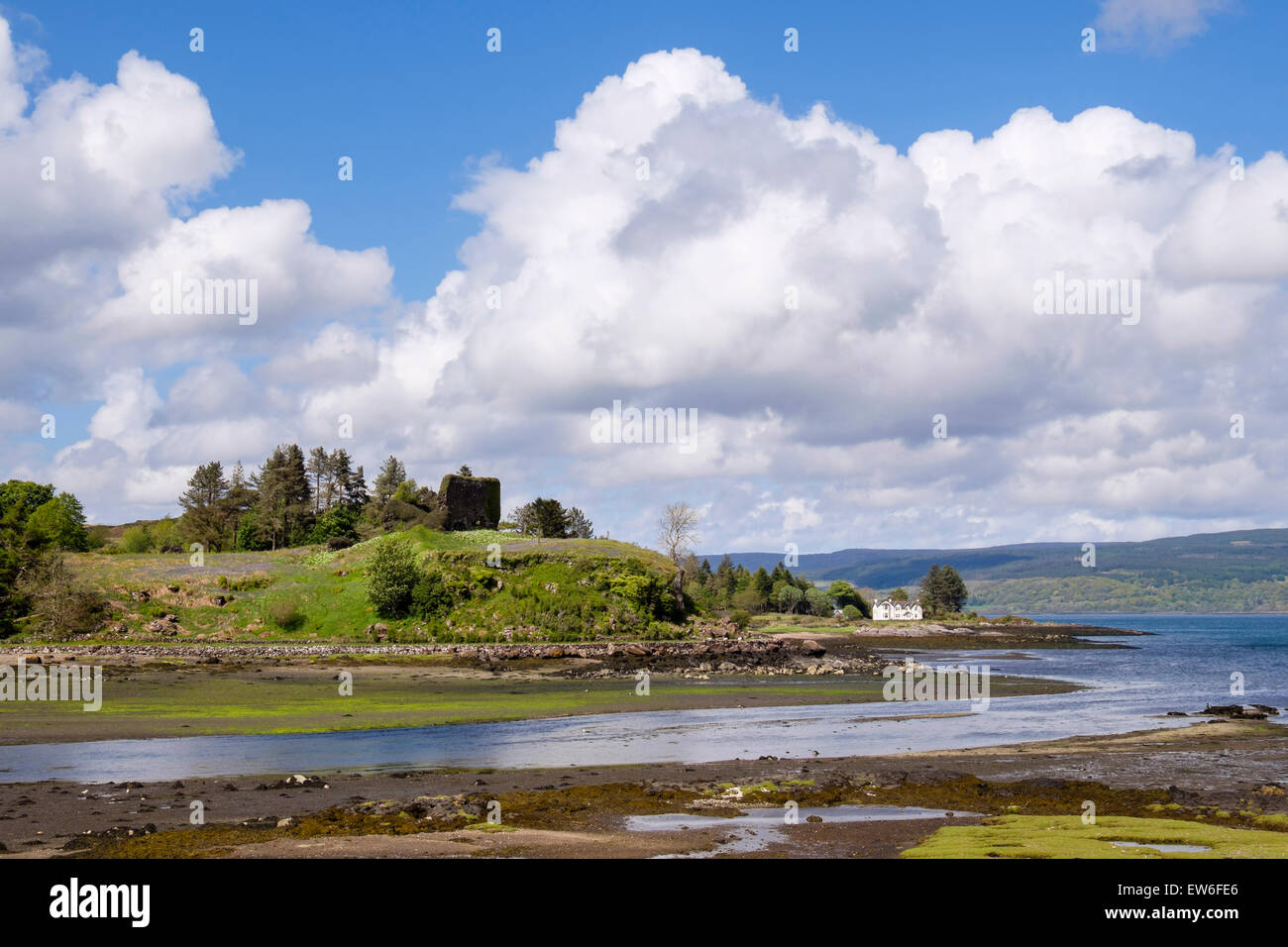 View to Aros Castle in Sound of Mull. Salen Isle of Mull Argyll & Bute Inner Hebrides Western Isles Scotland UK Stock Photo