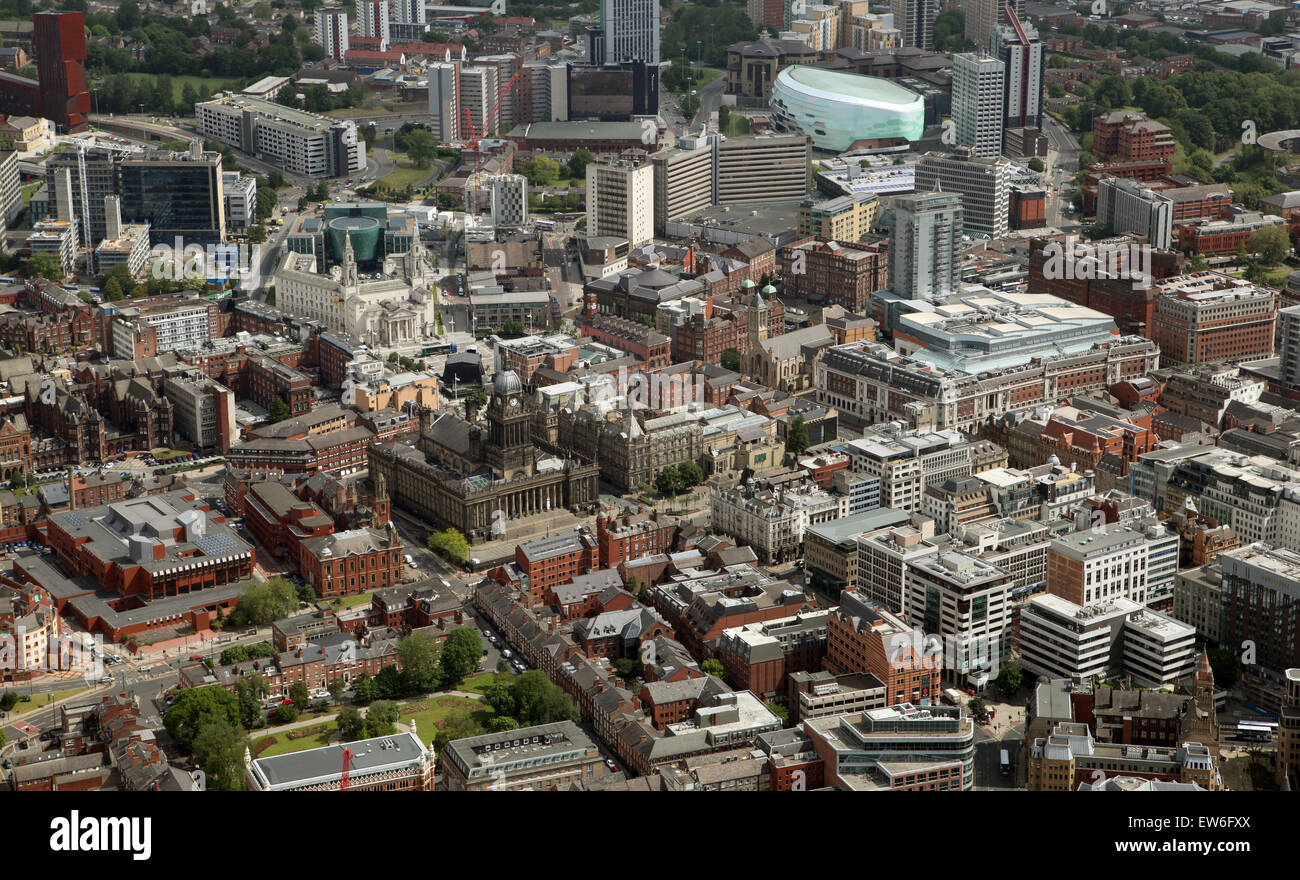 aerial view of Leeds Town Hall and the Headrow, Leeds city centre, UK