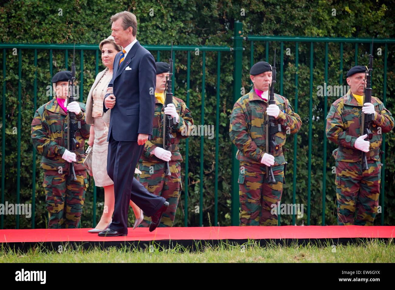 Grand Duke Henri and Grand Duchess Maria Teresa of Luxembourg during the official celebration as part of the bicentennial celebrations for the Battle of Waterloo, Belgium 18 June 2015. On 19 and 20 June 2015, some 5000 re-enactors, 300 horses and 100 cano Stock Photo