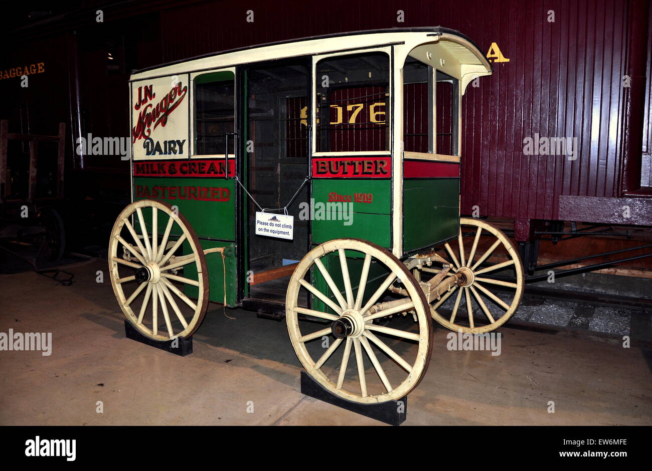 Strasburg, PA:  Early 20th century Dairy wagon used to transport products to railway cars at the Railroad Museum of Pennsylvania Stock Photo