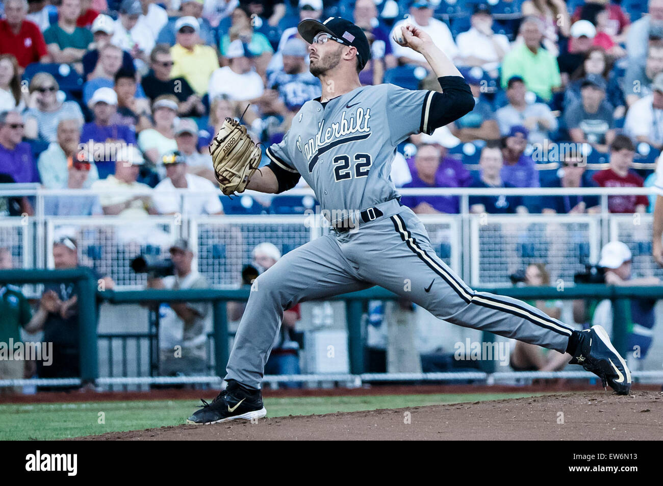 June 16, 2015: Vanderbilt starting pitcher Philip Pfeifer #22 in action ...