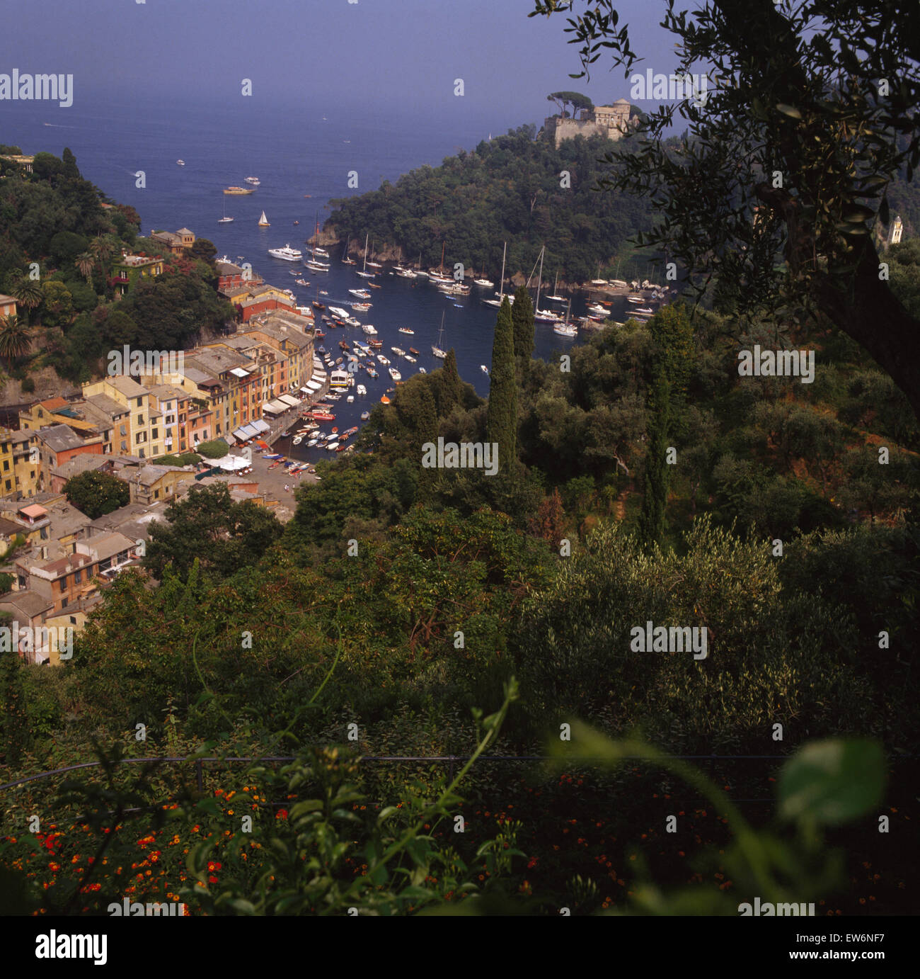 Birds-eye view of Portofino, a fishing village on the Italian Riviera Stock Photo