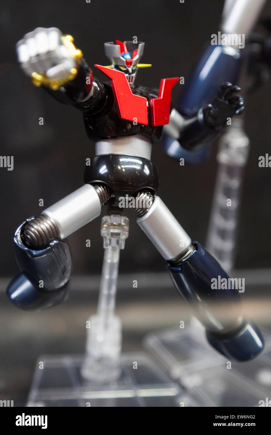 A figure action of ''Mazinger'' on display at the International Tokyo Toy Show 2015 in Tokyo Big Sight on June 18, 2015, Tokyo, Japan. Japan's largest trade show for toy makers attracts buyers and collectors by introducing the latest products from different toymakers from Japan and overseas. The toy fair showcases about 35,000 toys from 149 domestic and foreign companies and is held over four days. © Rodrigo Reyes Marin/AFLO/Alamy Live News Stock Photo