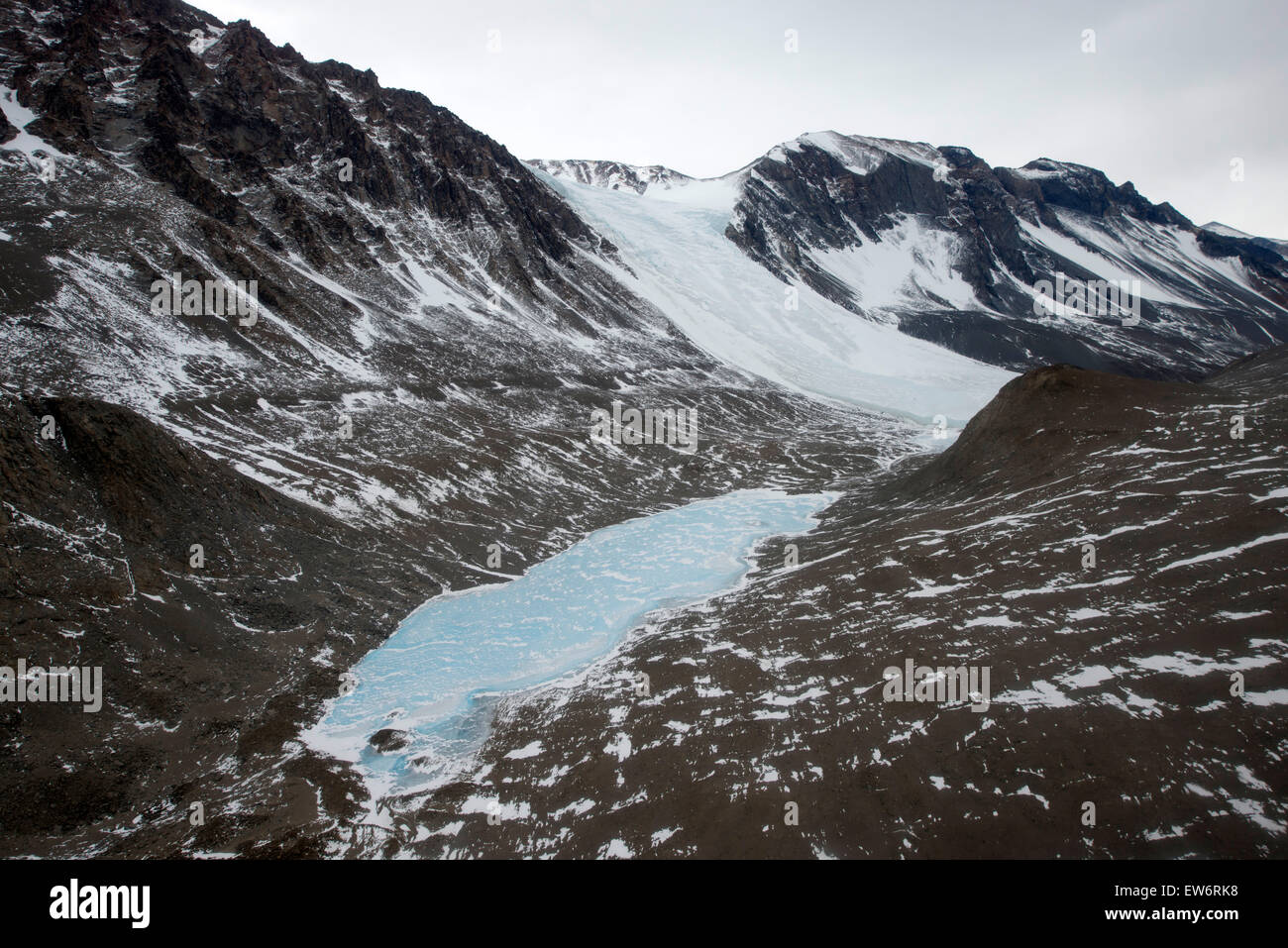 Mummy Pond and the Suess Glacier, in the Taylor Valley, Antarctica. Stock Photo