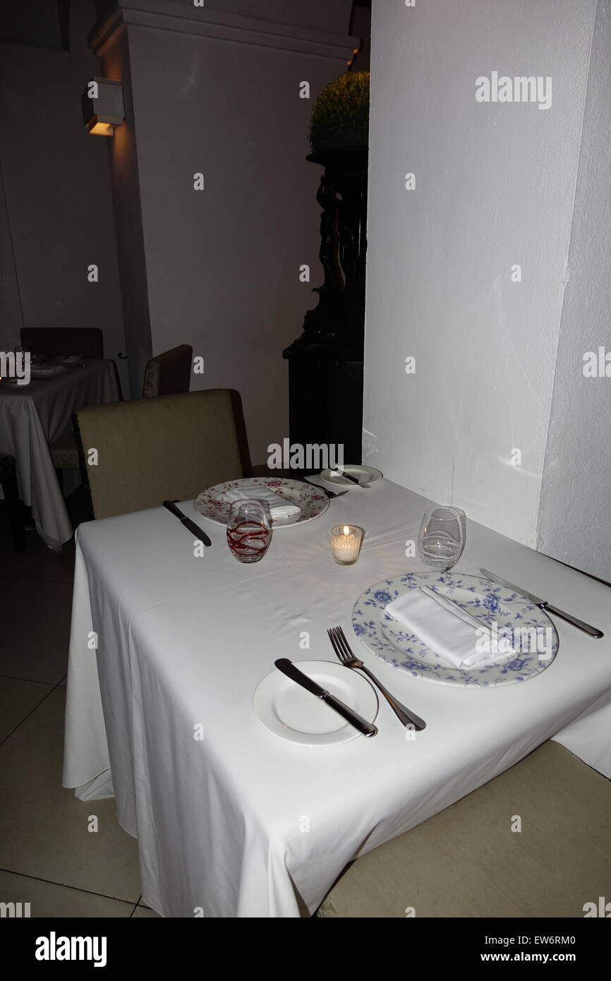 Place setting, Cafe des Artistes, Puerto Vallarta, Mexico Stock Photo