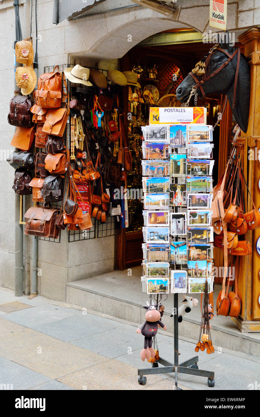 Tourist shop selling postcards and handbags, Avila, Spain Stock Photo