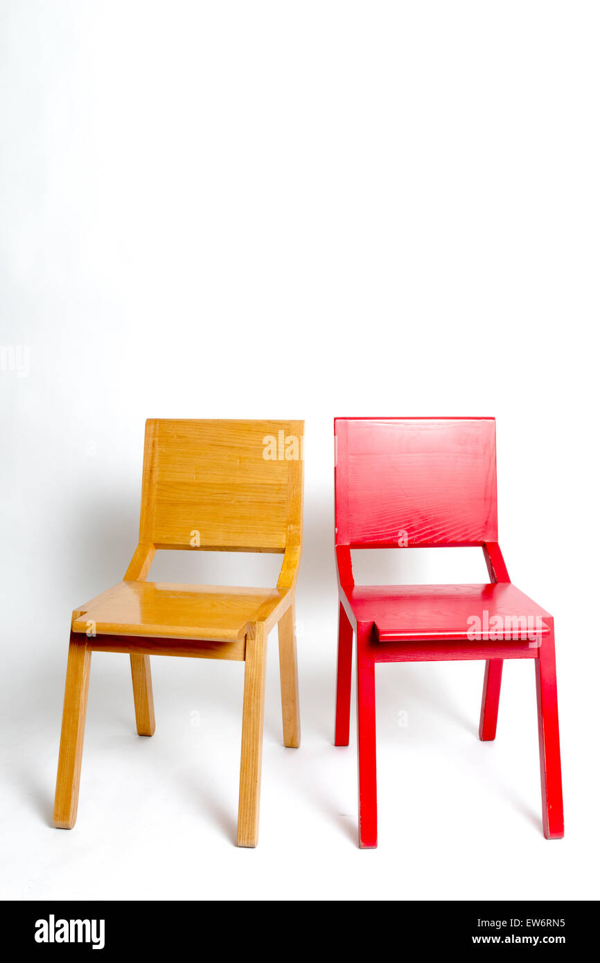 Two modernistic designer wooden chairs Stock Photo