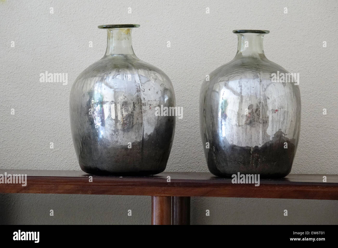 Pair of silvered Mexican vases Stock Photo