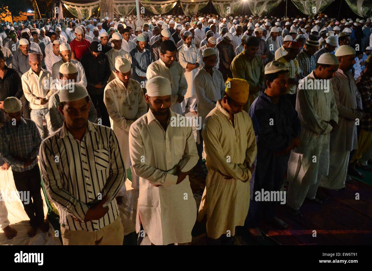 Muslims offer prayer as taraweeh on the eve of 1st day of Ramadan month in Allahabad. When the