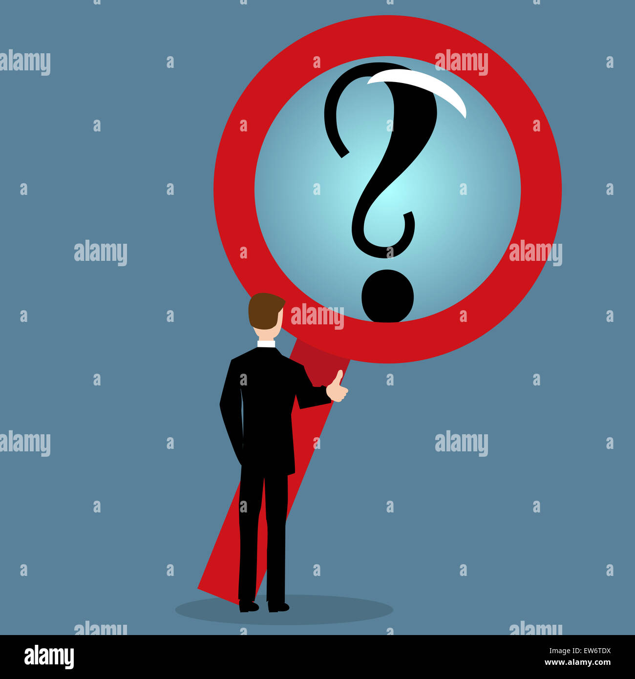 Businessman looking at a question mark through a magnifying glass Stock ...