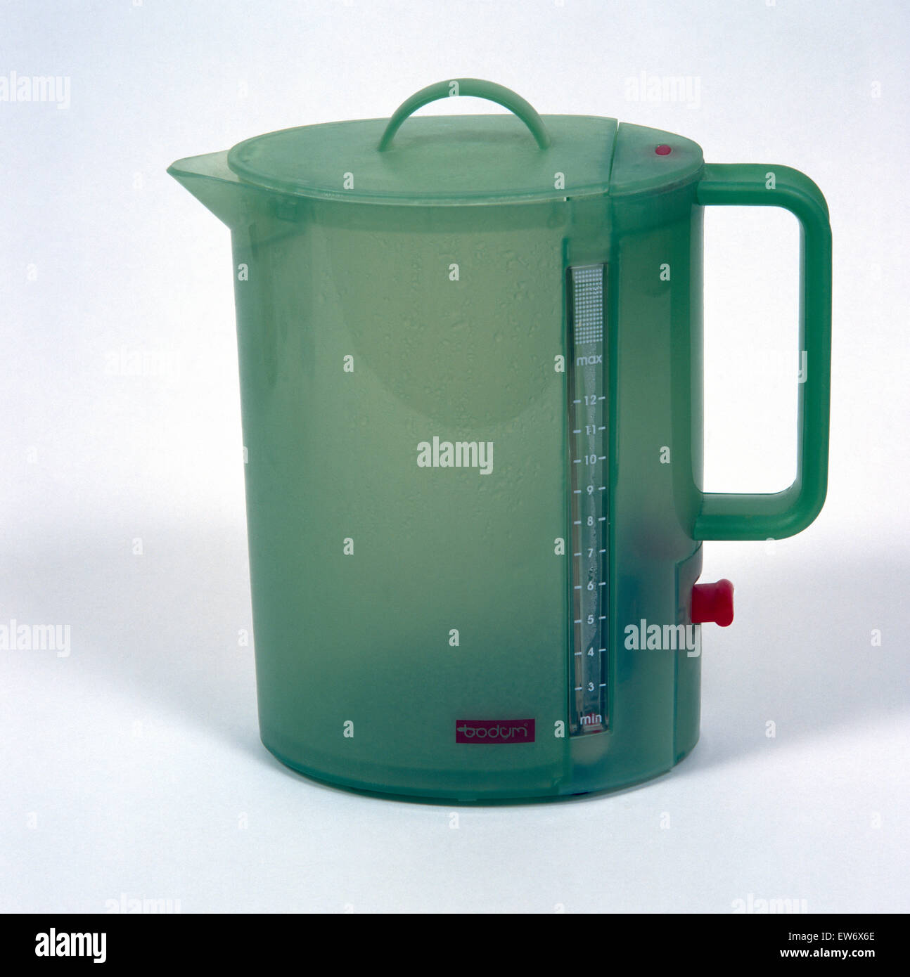Close-up of a green plastic Bodum electric kettle Stock Photo