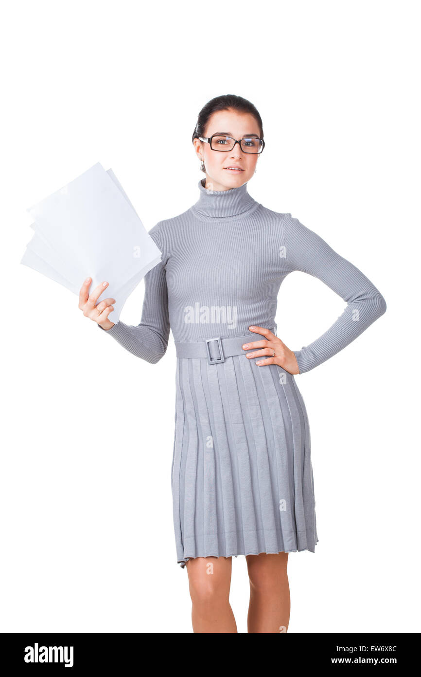 Smiling woman with documents Stock Photo