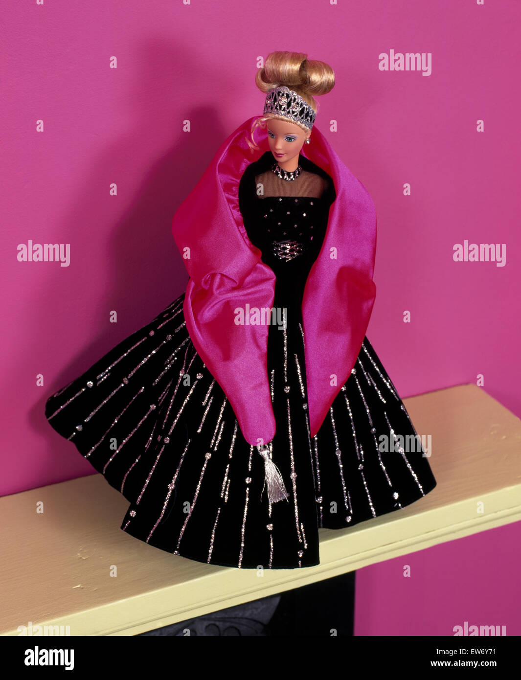 Close-up of a Barbie style doll dressed in hand made evening gown and pink  stole Stock Photo - Alamy