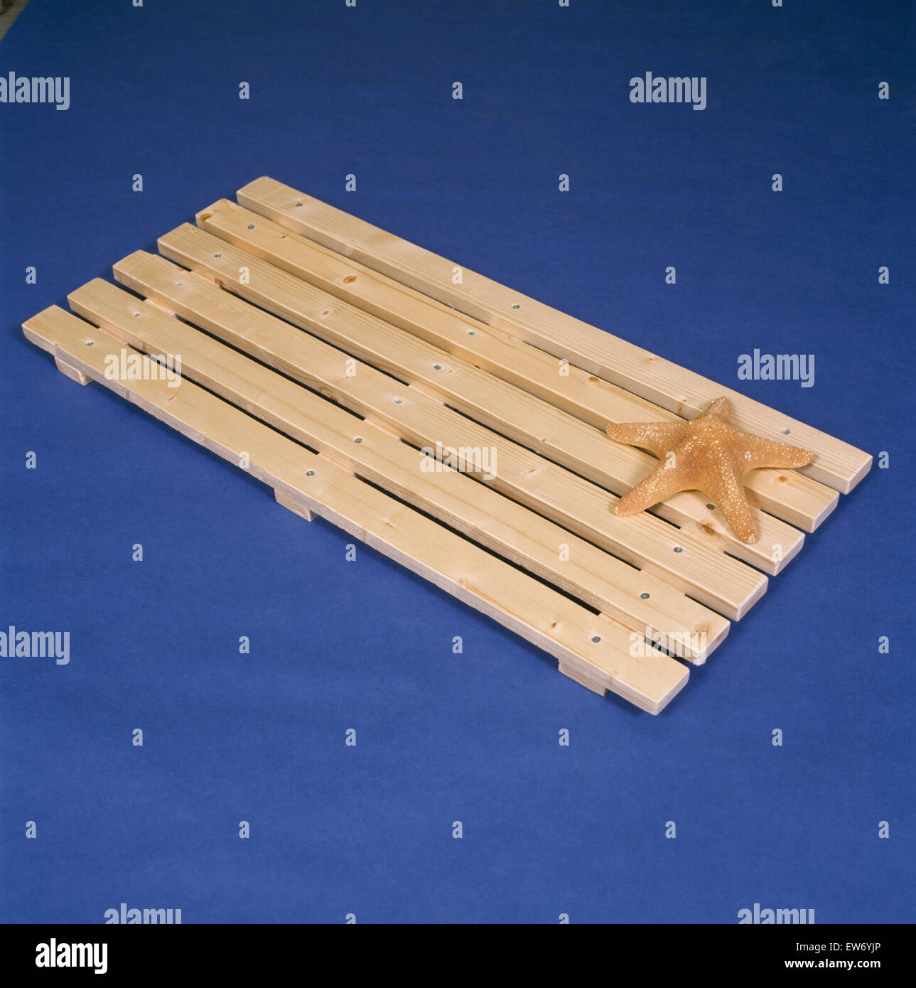 Close-up of a home made wooden bath mat Stock Photo