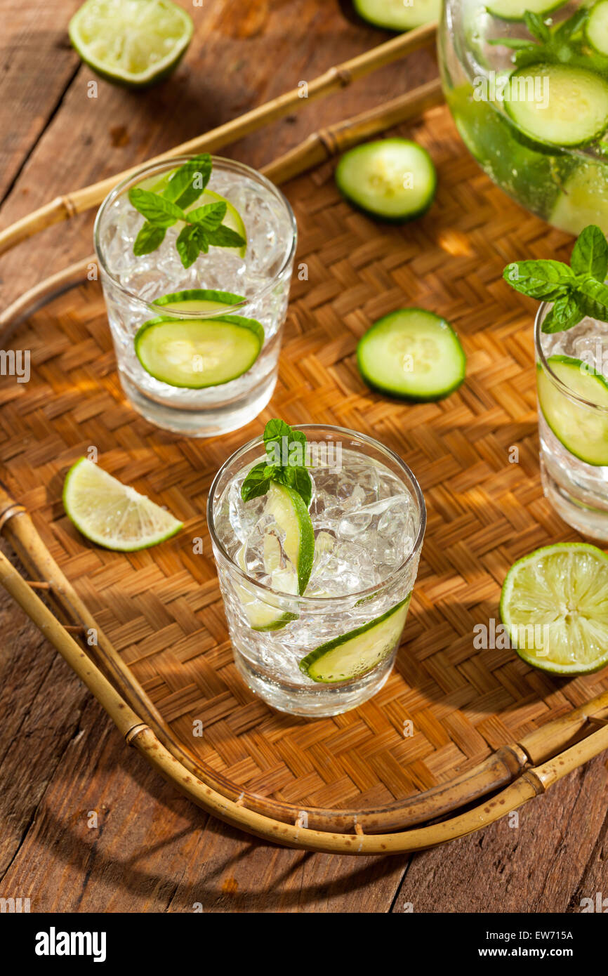 Refreshing Ice Water with Lime Cucumber and Mint Stock Photo - Alamy