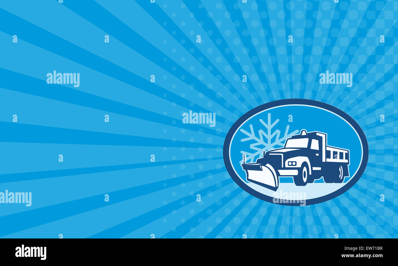 business card showing illustration of a snow plow truck plowing with snowplow business