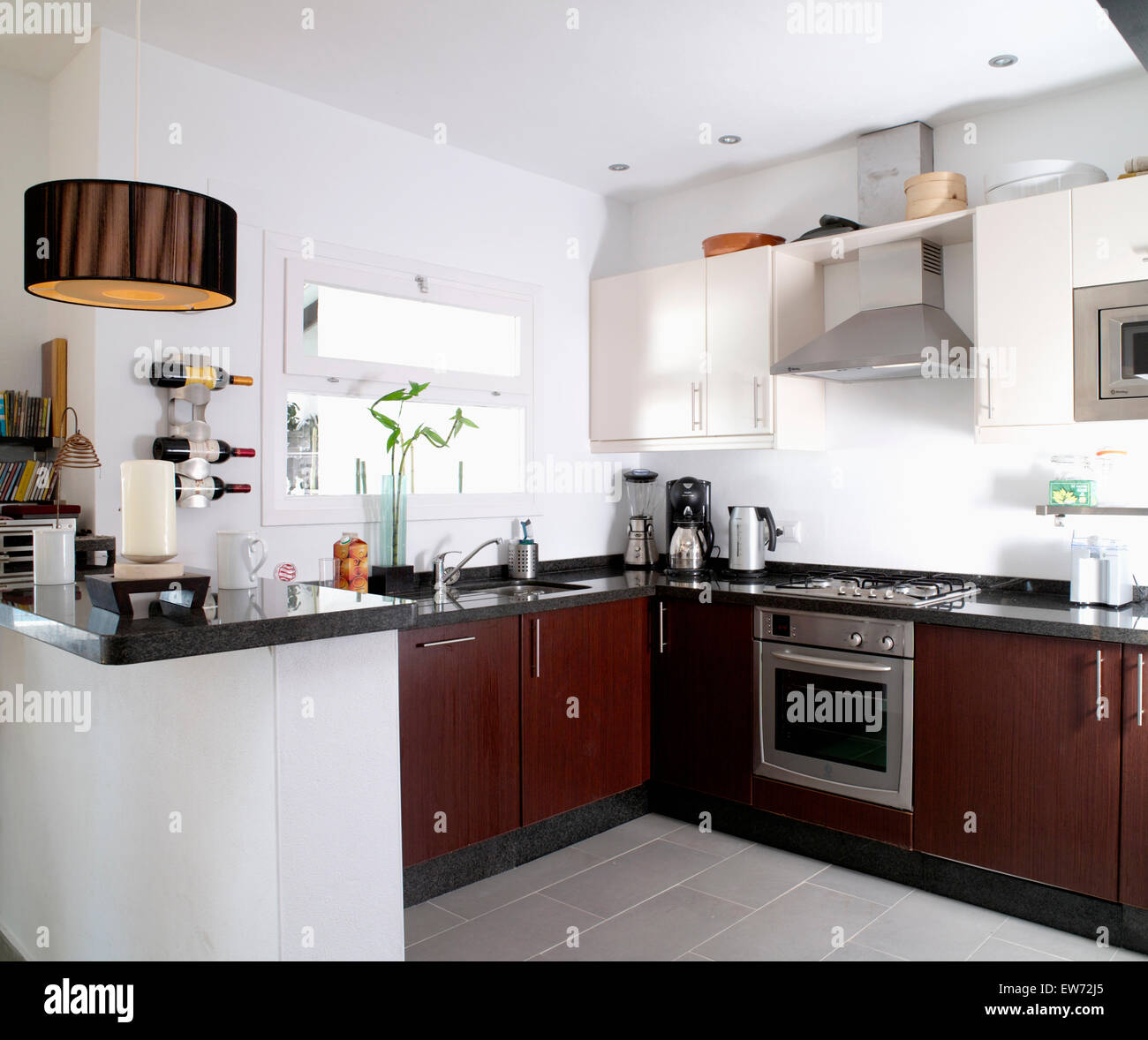 Stainless Steel Oven And Dark Brown Fitted Units In Modern