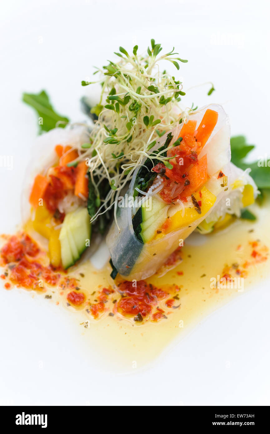 Indonesian style fresh spring rolls with sweet chili dipping sauce