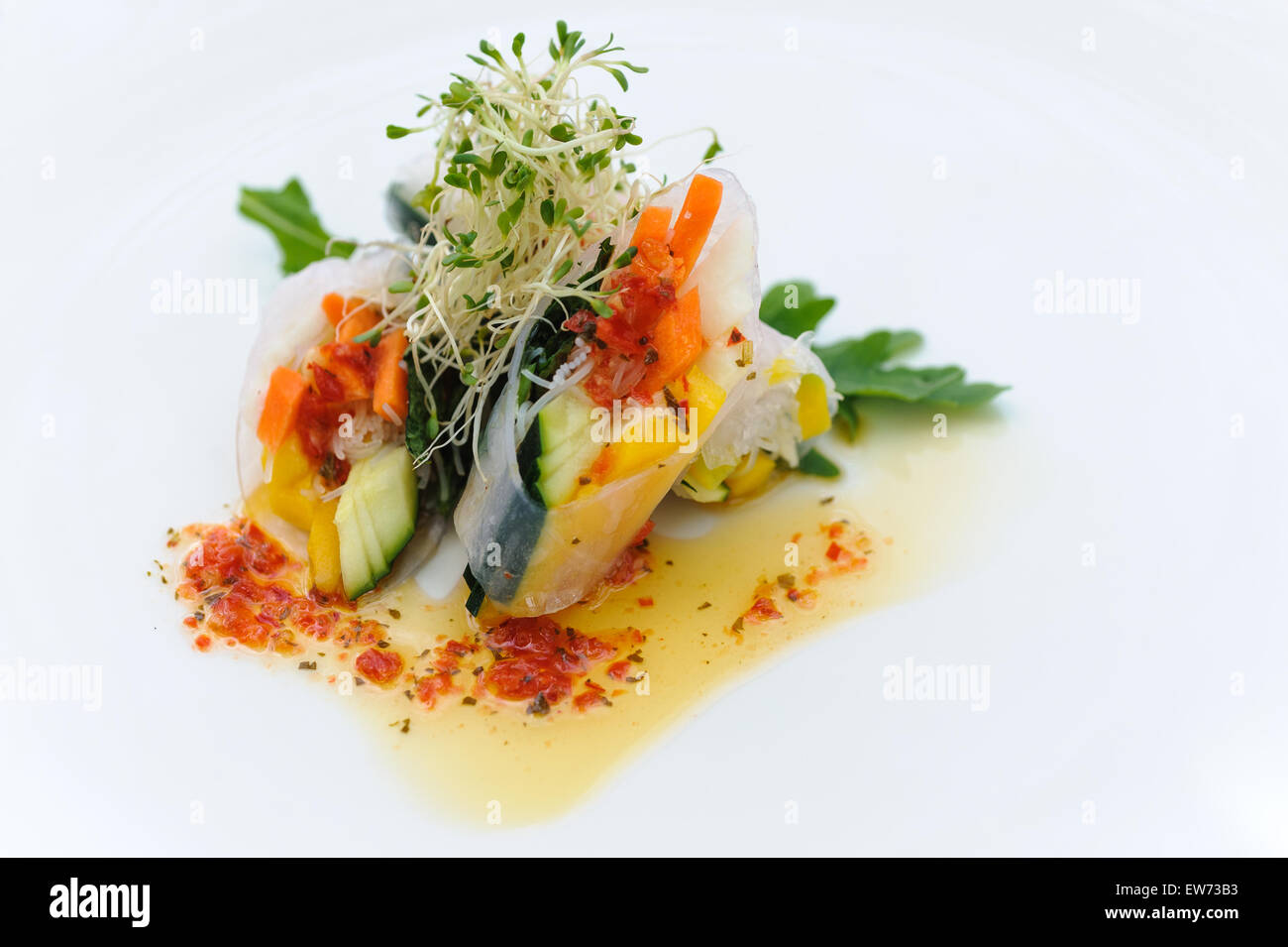 Indonesian style fresh spring rolls with sweet chili dipping sauce