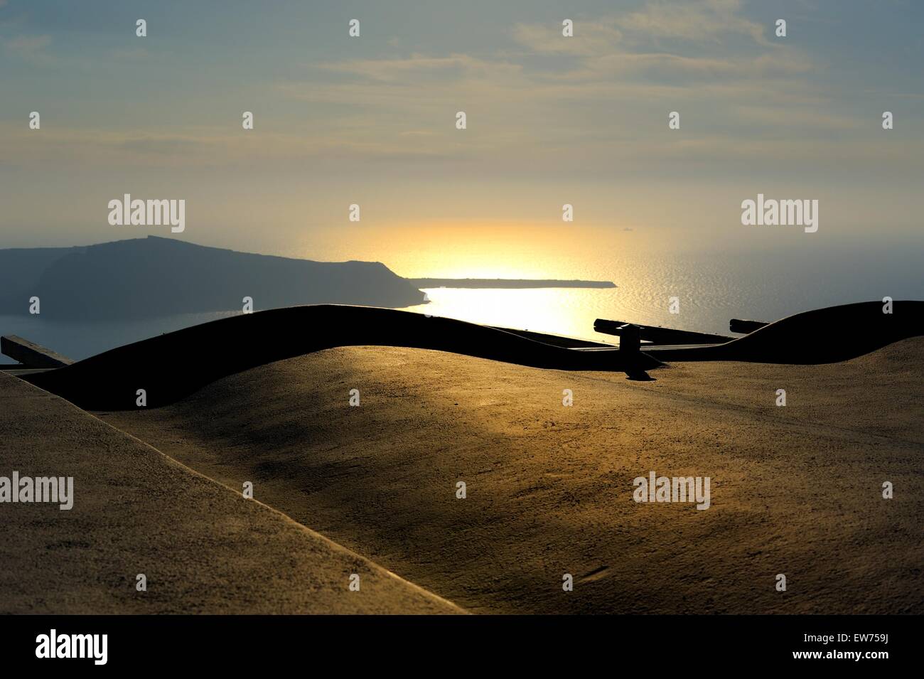 A view of the sun setting over the caldera,Imerovigli,Santorini,Greece Stock Photo