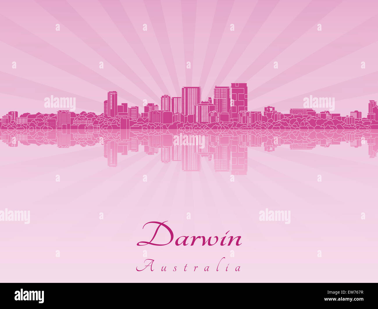 Darwin skyline in purple radiant orchid in editable vector file Stock Photo
