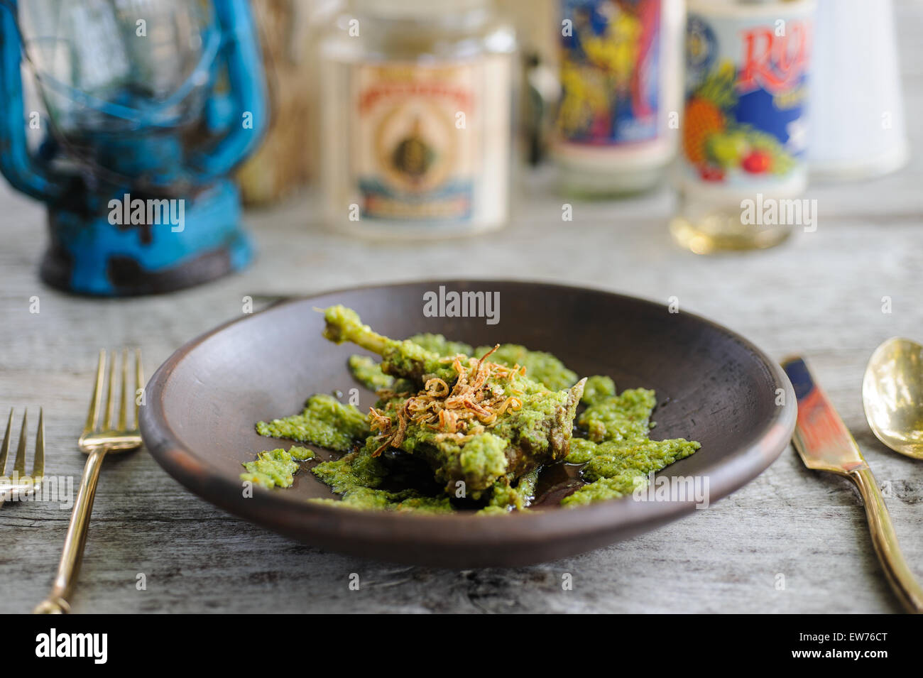Indonesian style grilled chicken with green chilli sambal Stock Photo Alamy