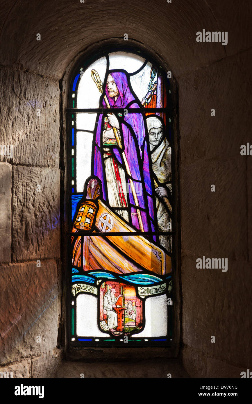 A stained glass window in St Margaret's Chapel in Edinburgh Castle