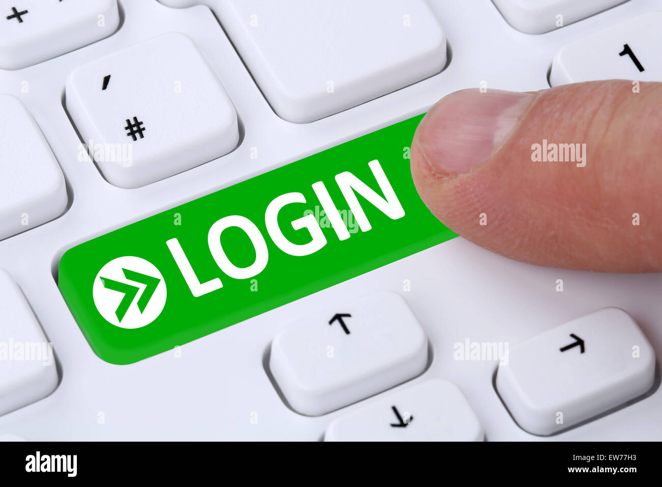 Push Login button submit with password on computer Stock Photo