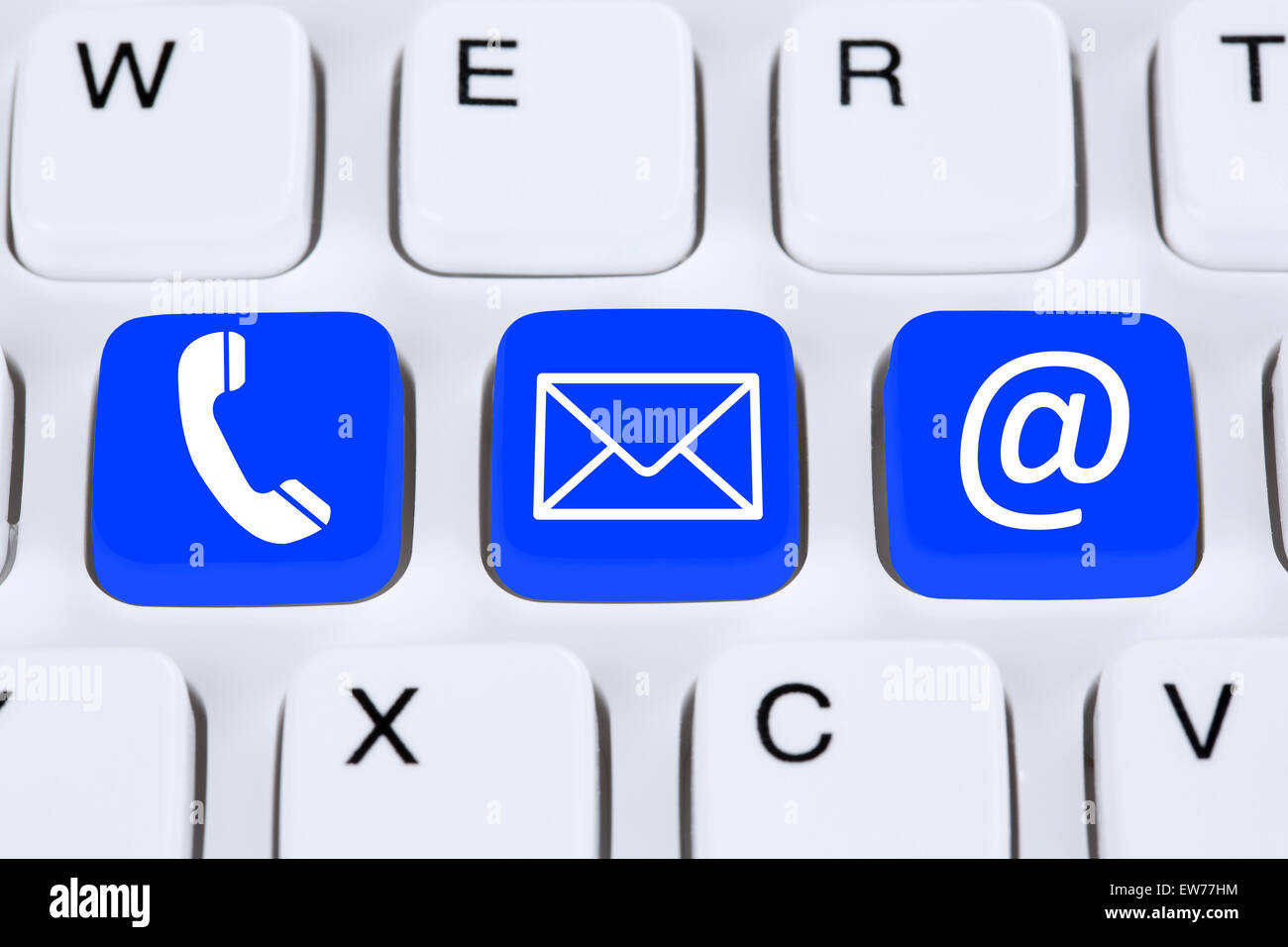 Communication contact by telephone, mail or e-mail online on the internet Stock Photo