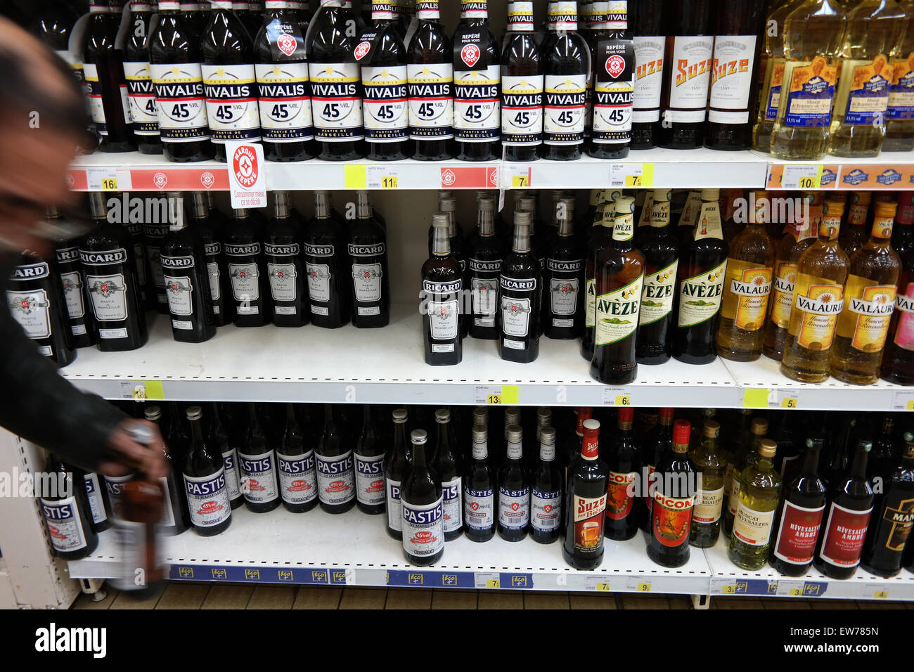 Aisle of French alcoholic beverages in a supermarket Stock Photo Alamy