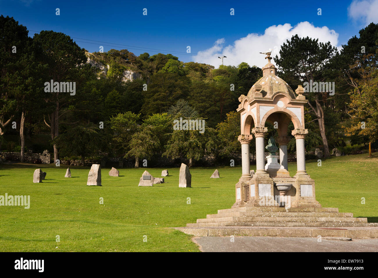 UK, Wales, Conwy, Llandudno, Happy Valley public park 1887 Golden Jubilee drinking fountain Stock Photo