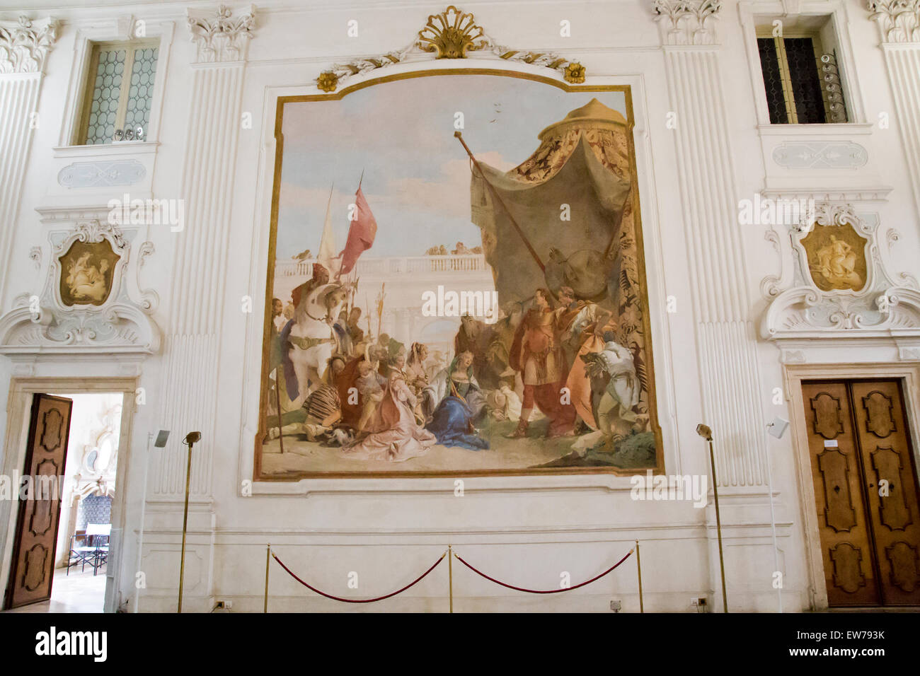 VICENZA, ITALY - MAY 13: Hall of Honour with the fresco 'Alexander the Great with Darius' family' by Giambattista Tiepolo, insid Stock Photo