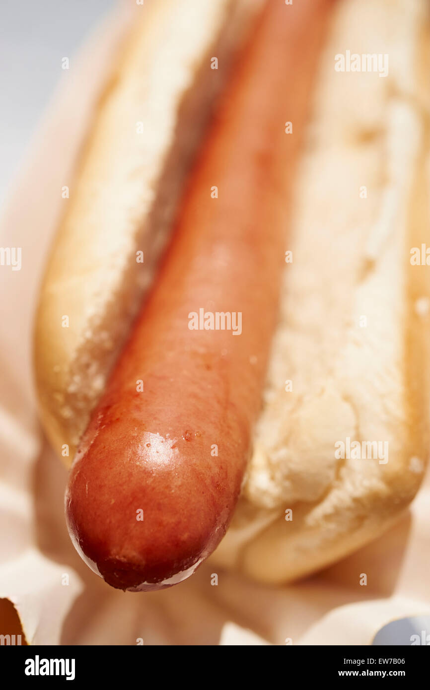 Plain hot dog at Nathan's Famous, Coney Island, Brooklyn, NY, USA Stock Photo