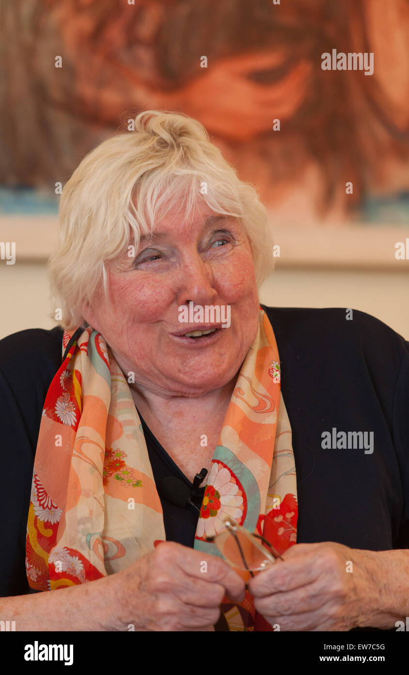 Author Fay Weldon opens the first ever Sidmouth Literature Festival, "Sun, Sea and Books" at Kennaway House, Sidmouth, Devon Stock Photo