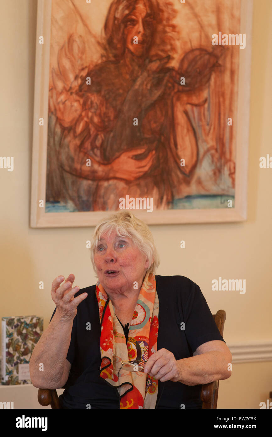 Author Fay Weldon opens the first ever Sidmouth Literature Festival, "Sun, Sea and Books" at Kennaway House, Sidmouth, Devon Stock Photo