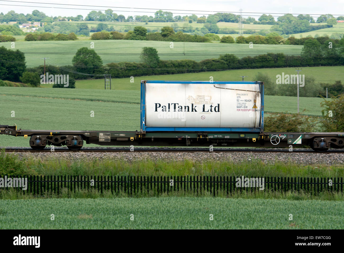 PalTank foodstuff container  on a train, Northamptonshire, UK Stock Photo