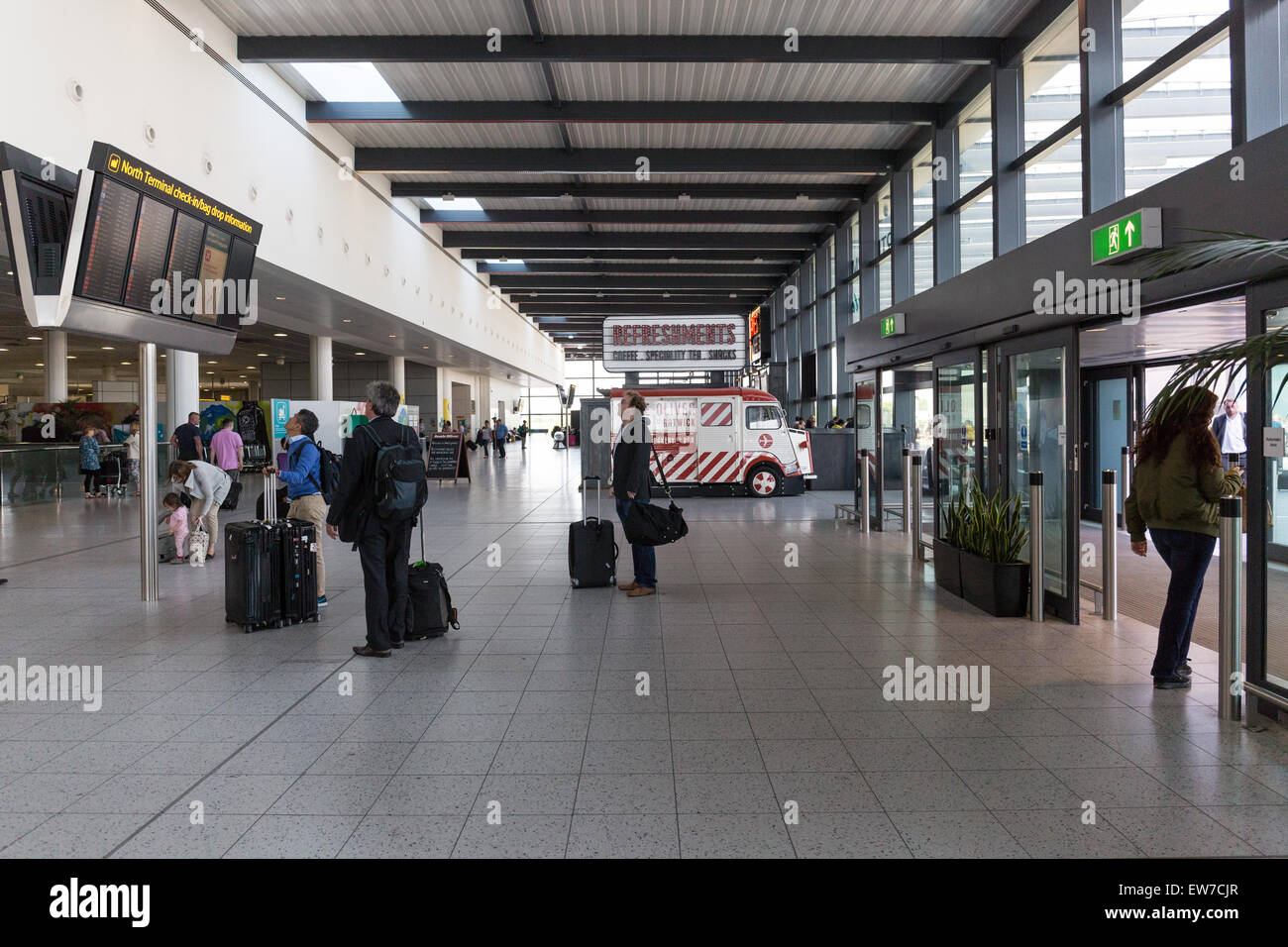London Gatwick airport, North Terminal, departure zone Stock Photo Alamy