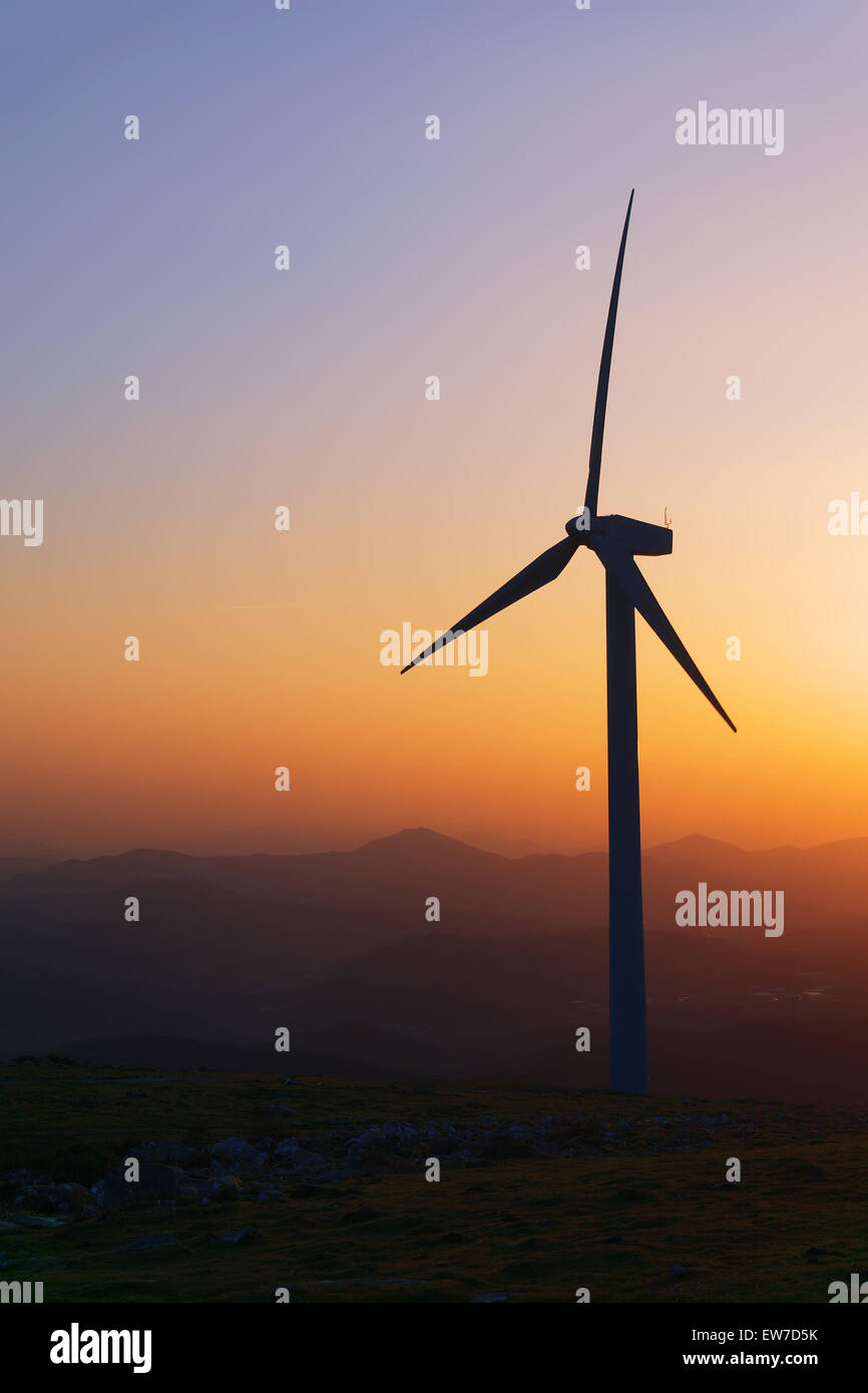wind turbine silhouette on mountain at sunset Stock Photo - Alamy