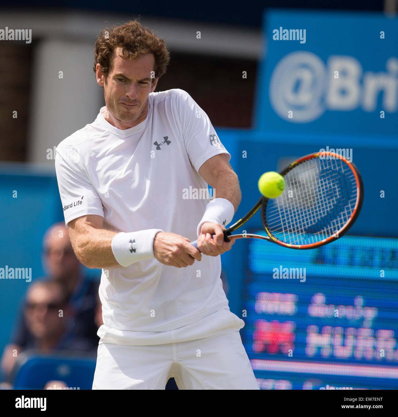 London, UK. 18th June, 2015. Queens Aegon Championship Tennis. Andy Murrary (GBR) plays a backhand shot in his first round match against Fernando Verdasco (ESP). © Action Plus Sports/Alamy Live News Stock Photo