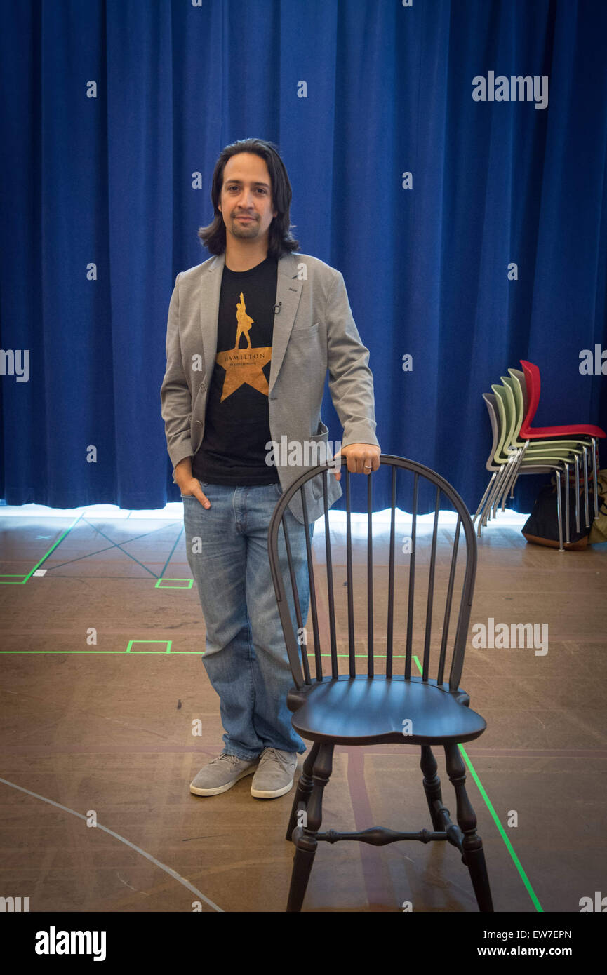 Manhattan, NY, USA. 18th June, 2015. Lead actor LIN-MANUEL MIRANDA as the cast, crew and producers of Broadway's ''Hamilton'' meet and pose for photographs prior to beginning rehearsals at New 42nd Street Studios, Thursday June 18, 2015. ''Hamilton'' begins previews at the Richard Rodgers Theatre on July 13 prior to an official opening night August 6. The musical concluded its 4-month sold-out engagement at The Public Theatre on May 4. © Bryan Smith/ZUMA Wire/Alamy Live News Stock Photo