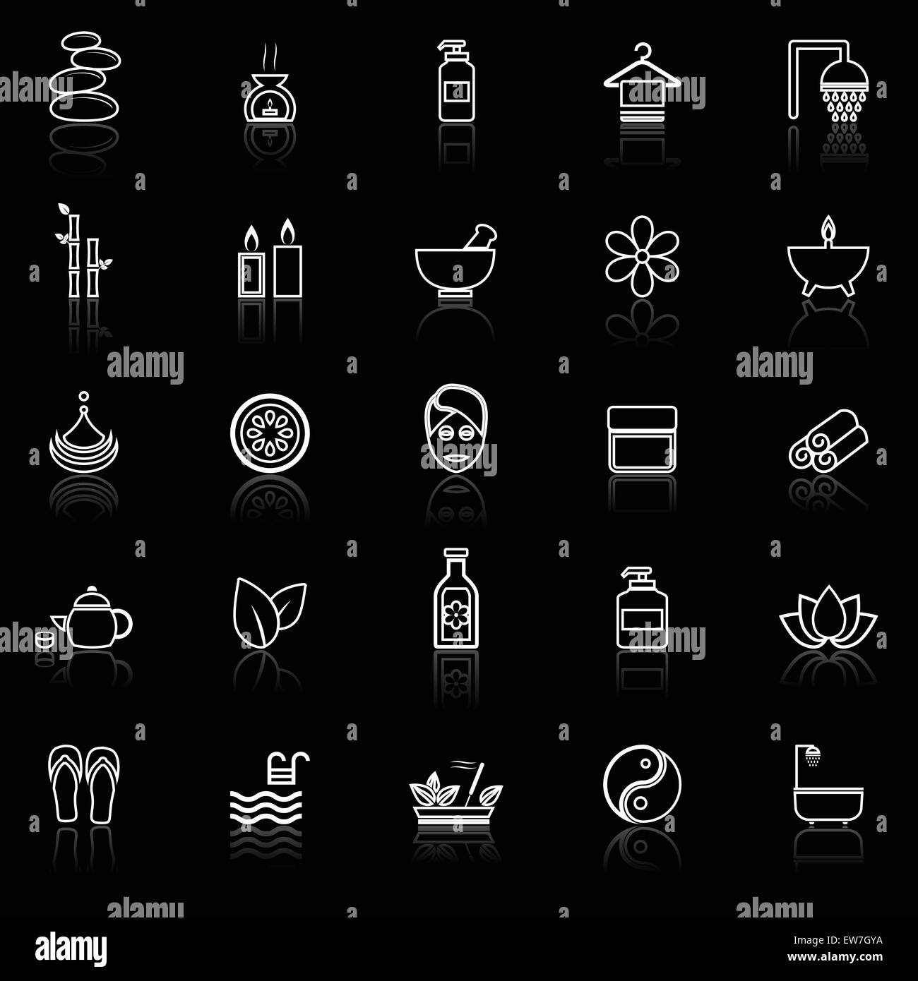 Spa line icons with reflect on black, stock vector Stock Vector Image ...