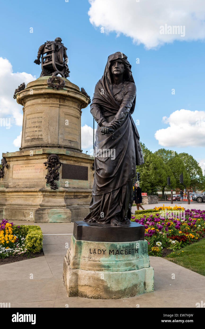 Statue of Lady Macbeth outside the Royal Shakespeare Theatre in Stratford upon Avon, birthplace of William Shakespeare Stock Photo