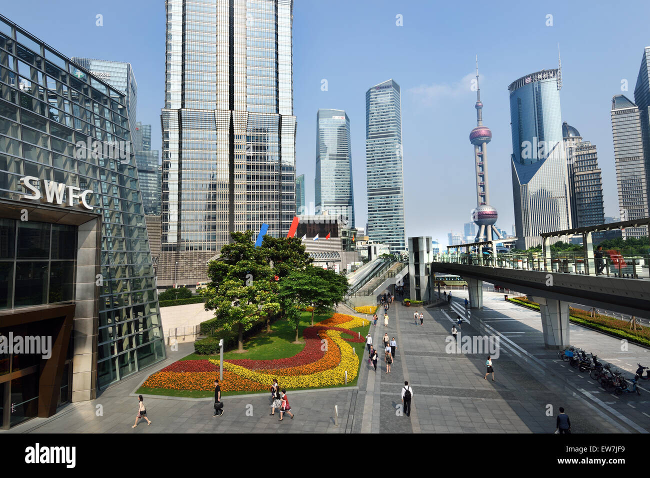 Shanghai Pudong City Oriental Pearl television tower, Jin Mao Tower, World Financial Center China Stock Photo