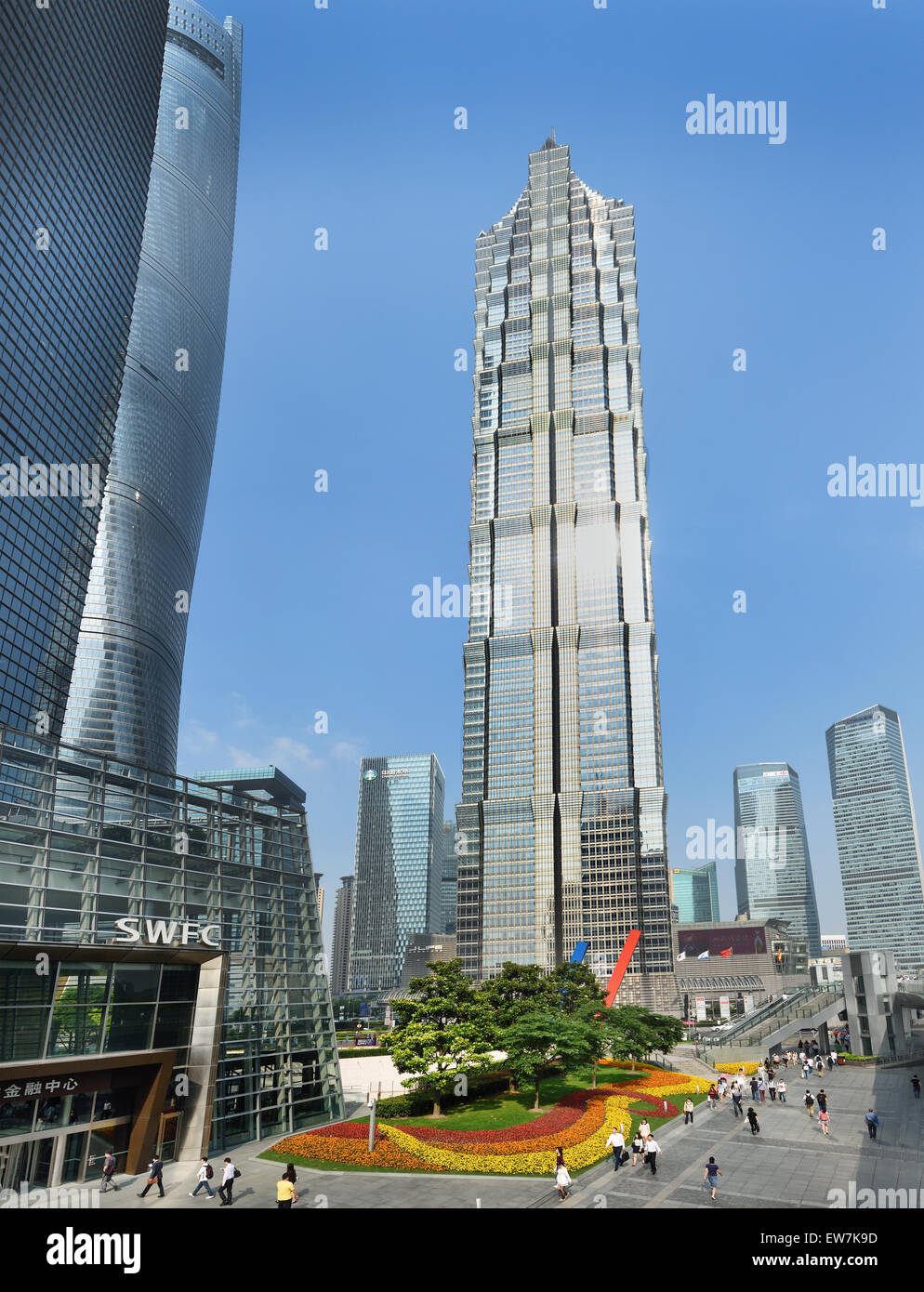 Shanghai Pudong City Oriental Pearl television tower, Jin Mao Tower, World Financial Center China Stock Photo