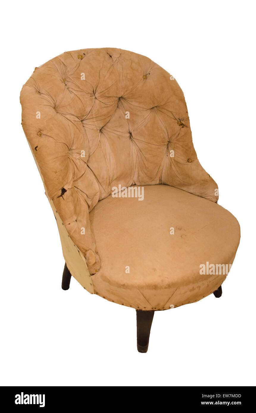 An old used vintage armchair on a white background Stock Photo - Alamy