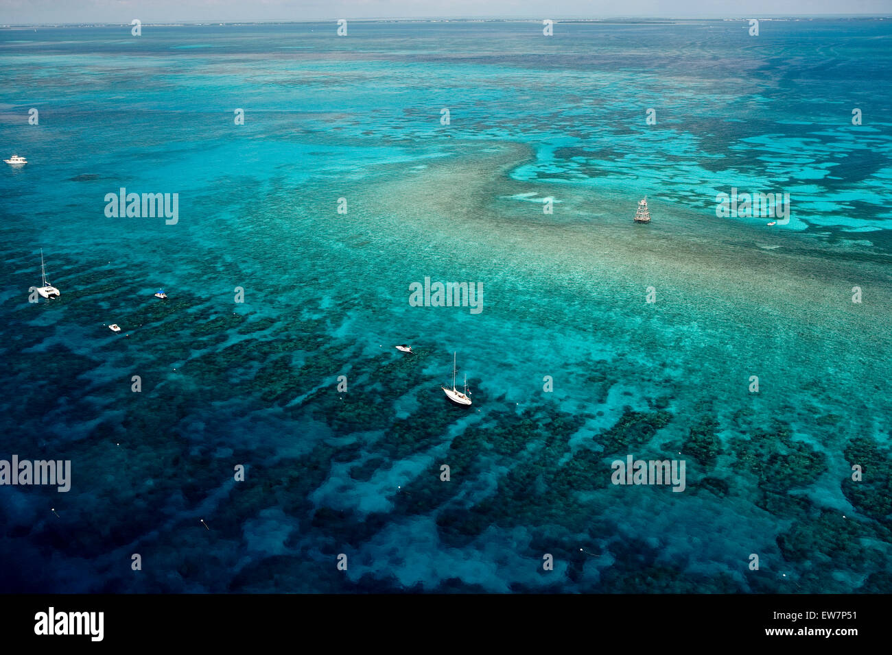 Aerial view of commercial and privately owned dive boats on Molasses