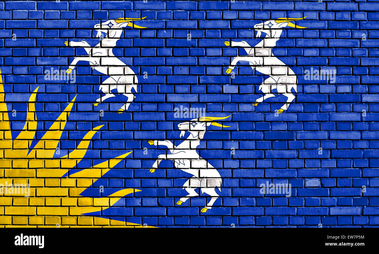 flag of Merionethshire painted on brick wall Stock Photo