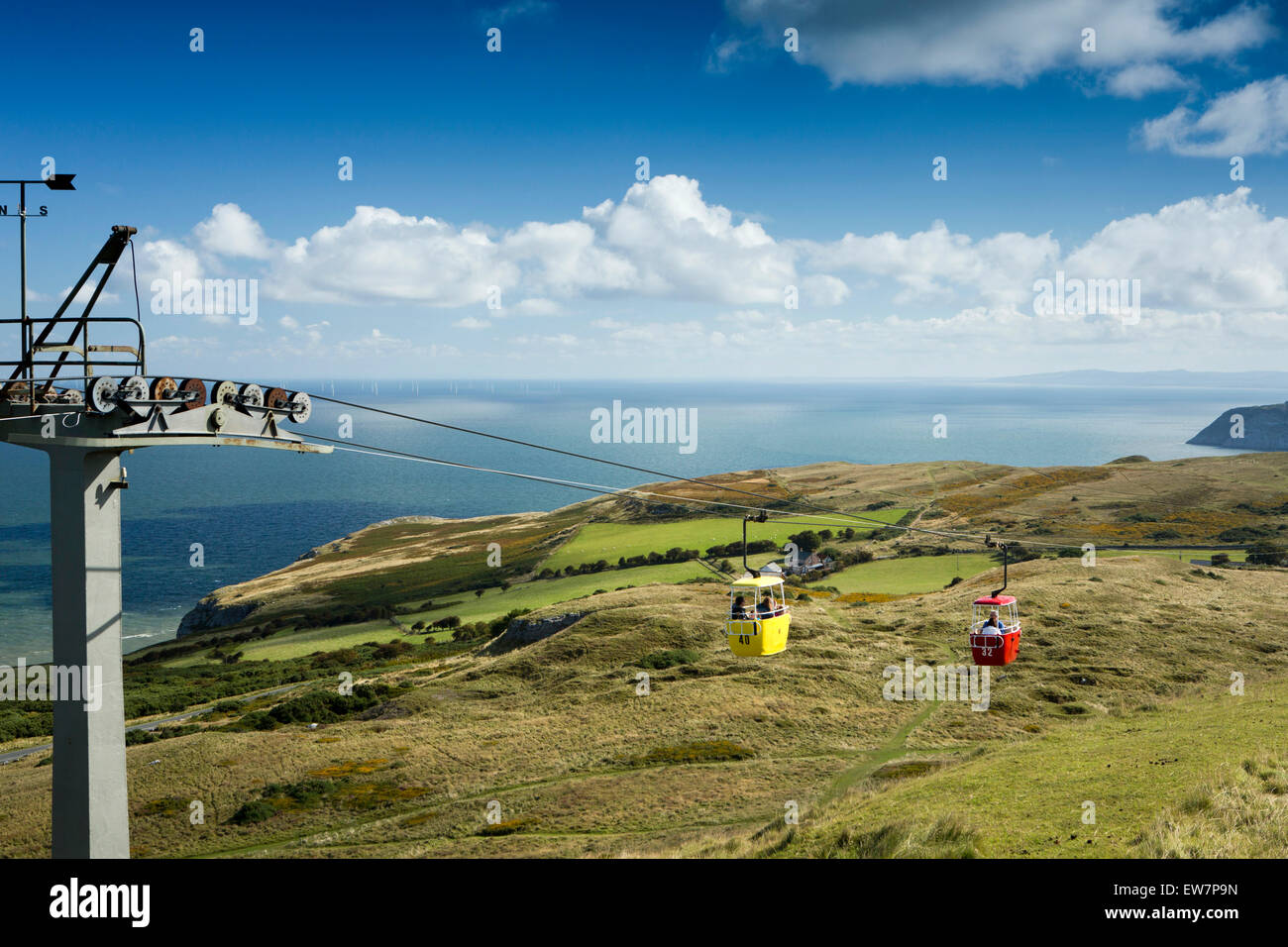 UK, Wales, Conwy, Llandudno, passengers in cable cars near Great Orme